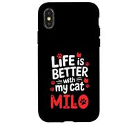 Custodia per iPhone X/XS Nome gatto Milo La vita è migliore con il mio gatto Milo