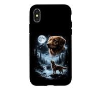 Custodia per iPhone X/XS Nova Scotia Duck Tolling Retriever che ulula alla luna anni '90