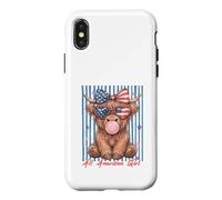 Custodia per iPhone X/XS Occhiali da sole Patriotic Highland Cow Pink Bubble