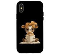 Custodia per iPhone X/XS Occhiali rotondi da lettura a libro aperto con ritratto di mucca per bambini