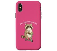 Custodia per iPhone X/XS Off to Commit Mom Foolery Funny Raccoon Frog, monopattino da caffè