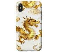 Custodia per iPhone X/XS Oro Drago Cinese Modello Cinese Acquarello Asiatico Arte