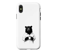 Custodia per iPhone X/XS Orso Burbero con Caffè Disegno Animale per Chi Ama il Caffè