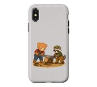 Custodia per iPhone X/XS Orso e procione segando il legno - Carini operai forestali