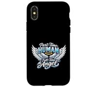 Custodia per iPhone X/XS Part Time Human Full Time Angel Parents Kids Cool Wings