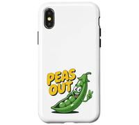 Custodia per iPhone X/XS Peas Out - Divertente gioco di parole a forma di pisello con scritta «Peas Out Giving Peace»