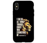 Custodia per iPhone X/XS Philippians 4:13 Religious Lion Strengthens Christian