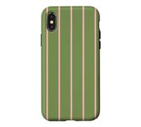 Custodia per iPhone X/XS Pink and Olive Green Stripes Thin Vertical Lines Pattern