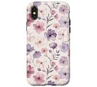 Custodia per iPhone X/XS Pink Purple Flower Watercolour Floral Wildflower Cute