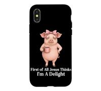 Custodia per iPhone X/XS Prima di tutto Jesus Thinks I'm A Delight Pig Coffee Meme