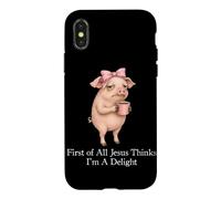 Custodia per iPhone X/XS Prima di tutto Jesus Thinks I'm A Delight Pig Coffee Meme