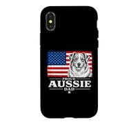 Custodia per iPhone X/XS Proud Aussie Shepherd Dad American Flag patriotic dog