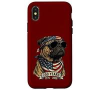 Custodia per iPhone X/XS Pug Bandiera Americana 250 Anni 1776-2026 Bicentenario USA Cane