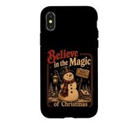 Custodia per iPhone X/XS Pupazzo di neve di Natale Credere nella magia Vintage Natale
