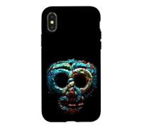 Custodia per iPhone X/XS Quetzalcoatl Maschera Azteca Mosaico Turchese