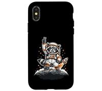 Custodia per iPhone X/XS Raccoon Astronaut On The Moon With Rocket Retro Space Iconic