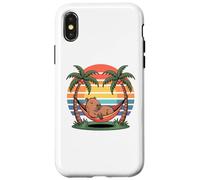 Custodia per iPhone X/XS Relaxing capybara, Sunset, Palm tree, Summer capy vacation