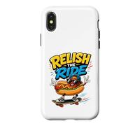 Custodia per iPhone X/XS Relish The Ride - Divertente skateboarder con hot dog
