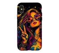 Custodia per iPhone X/XS Retro colorato donna segno pace arte stile vintage