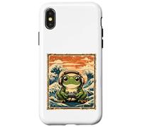 Custodia per iPhone X/XS Retro Frog Gamer Headset Controller giapponese Wave Art