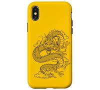 Custodia per iPhone X/XS Retro Vintage Zodiac Lunar New Year Black Chinese Dragon