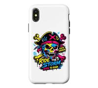 Custodia per iPhone X/XS Ride The Storm, Pirate Skull Storm Adventure Graphic