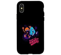 Custodia per iPhone X/XS Ride The Sweet Wave, motivo retrò fluorescente a forma di frutta surfata