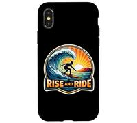 Custodia per iPhone X/XS Rise And Ride Surfer Mattina Surf Tavola da Surf Citazione Vintage