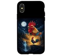 Custodia per iPhone X/XS Rooster Howling to The Moon Vintage Funny Rooster
