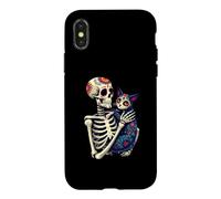 Custodia per iPhone X/XS Scheletro che abbraccia il gatto Sugar Skull Día los Muertos Cat Lovers
