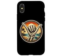 Custodia per iPhone X/XS Scheletro Shaka gesto della mano Vintage Surfing Surfer Surf Fan