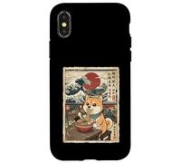 Custodia per iPhone X/XS Shiba Inu Mangiare Ramen Noodles Ukiyo-e Great Wave Art