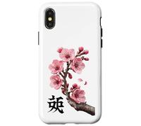 Custodia per iPhone X/XS Simbolo dell'anima dei fiori di ciliegio Rami Rosa Petali Emblema