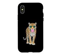 Custodia per iPhone X/XS Simpatica pantera con occhiali a forma di cuore in gomma da masticare Sassy Animal Art