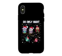 Custodia per iPhone X/XS Simpatici gufi di Natale in cappelli di Babbo Natale Oh Holy Owly Night