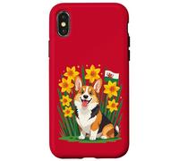 Custodia per iPhone X/XS Simpatico cane corgi tra narcisi che sostengono il Galles