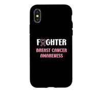 Custodia per iPhone X/XS Simple woman fighting ribbon fighter Breast Cancer Awarenes