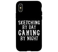 Custodia per iPhone X/XS Sketching By Day Gaming By Night Digital Artist Gamer Art