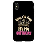 Custodia per iPhone X/XS Slay All Day It's My Birthday Celebration Queen Crown Design