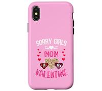 Custodia per iPhone X/XS Sorry Girls Mommy Is My Valentine Hearts leopardo e plaid