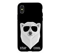 Custodia per iPhone X/XS Stay Cool - Occhiali da sole con scritta in inglese "Polar Bear", con scritta "