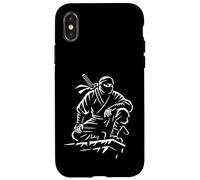 Custodia per iPhone X/XS Stealth Warrior Ninja Crouch Line Art Katana Graphic Icona
