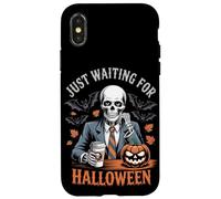 Custodia per iPhone X/XS Sto solo aspettando Halloween Funny Skeleton Pumpkin Humor