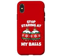 Custodia per iPhone X/XS Stop Staring at My Balls Funny Christmas Party Adult Humor