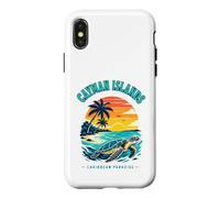 Custodia per iPhone X/XS T-shirt delle Isole Cayman Caraibi Paradise Sea Turtle Sunset
