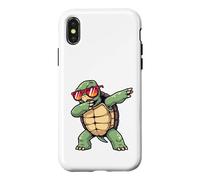 Custodia per iPhone X/XS Tartaruga di mare verde che dabbing con occhiali retrò tramonto