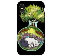 Custodia per iPhone X/XS Terrario gatto addormentato albero foresta grafica botanica