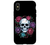 Custodia per iPhone X/XS Teschio gotico e rose scure fiori romantici uomini donne bambini