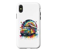 Custodia per iPhone X/XS Tie Dye School Bus Art Psychedelic Retro Colors Futuristic