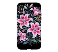 Custodia per iPhone X/XS Tiger Lilies Blue White Pink Summer Spring Flowers Lily Buds